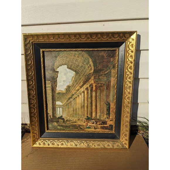 'The Old Temple' By Hubert Robert Gold Framed Oil Painting Reproduction Vtg 1787 - Picture 2 of 6